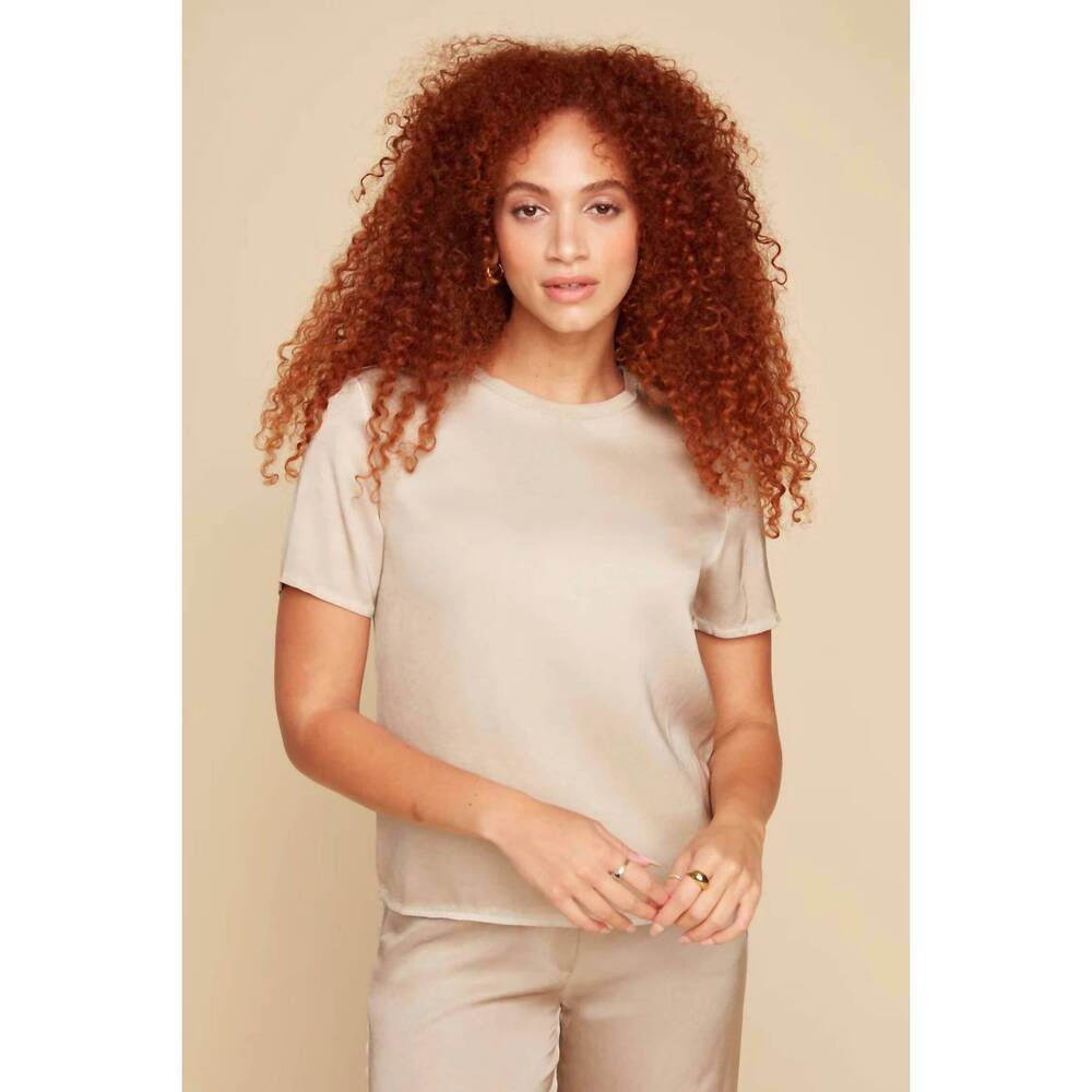 NEW RENUAR satin crew neck top in oyster